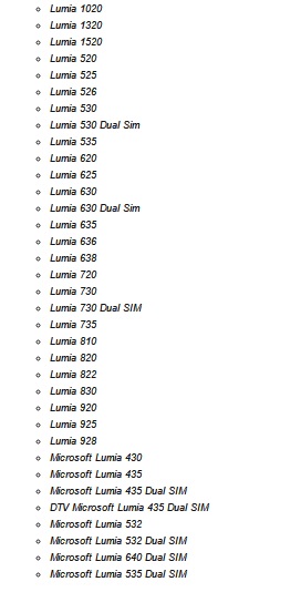 Danh sách những thiết bị nhận được bản cập nhật