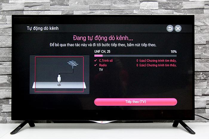 Hướng dẫn dò kênh tivi LG UB700T > Chọn Tiếp theo (TV) để bắt đầu dò kênh truyền hình