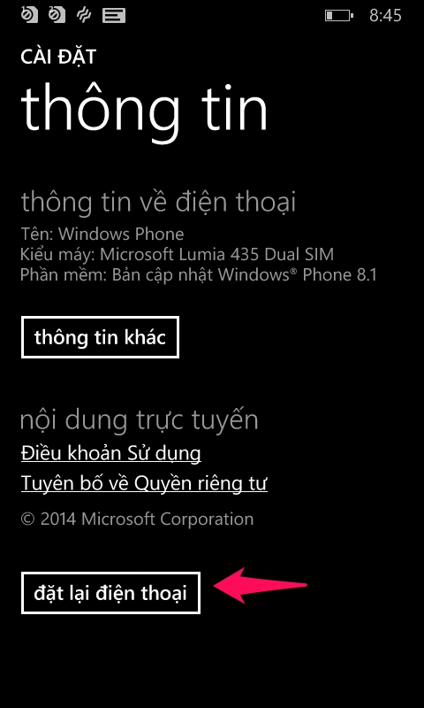 Tiến hành khôi phục cài đặt gốc