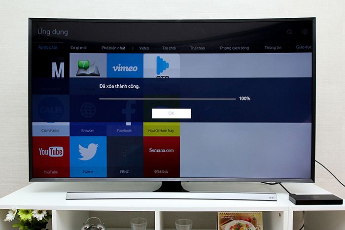 Tivi đã xóa ứng dụng thành công Cách tải ứng dụng cho tivi Samsung JU7500 > Tivi đã xóa ứng dụng thành công