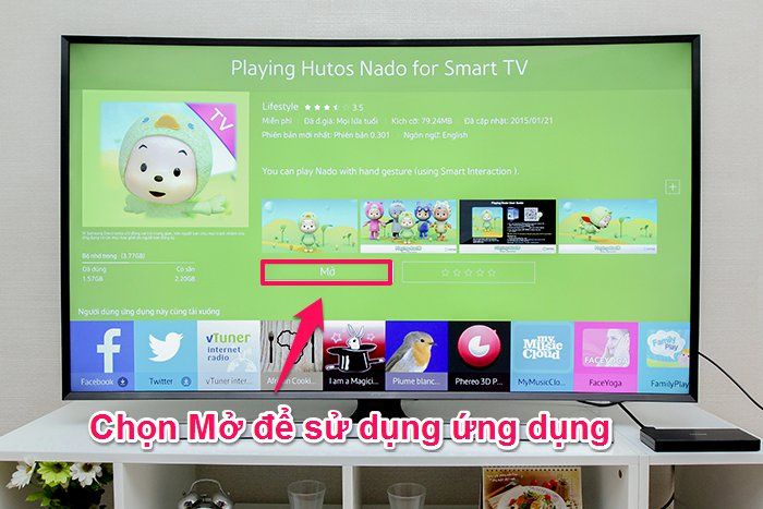 Chọn Mở để sử dụng ứng dụng Cách tải ứng dụng cho tivi Samsung JU7500 > Chọn Mở để sử dụng ứng dụng
