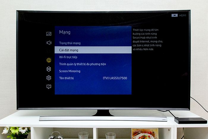 Cách kết nối mạng tivi Samsung JU7500 > Chọn Cài đặt mạng