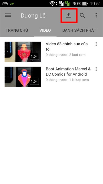 Mục Video tải lên