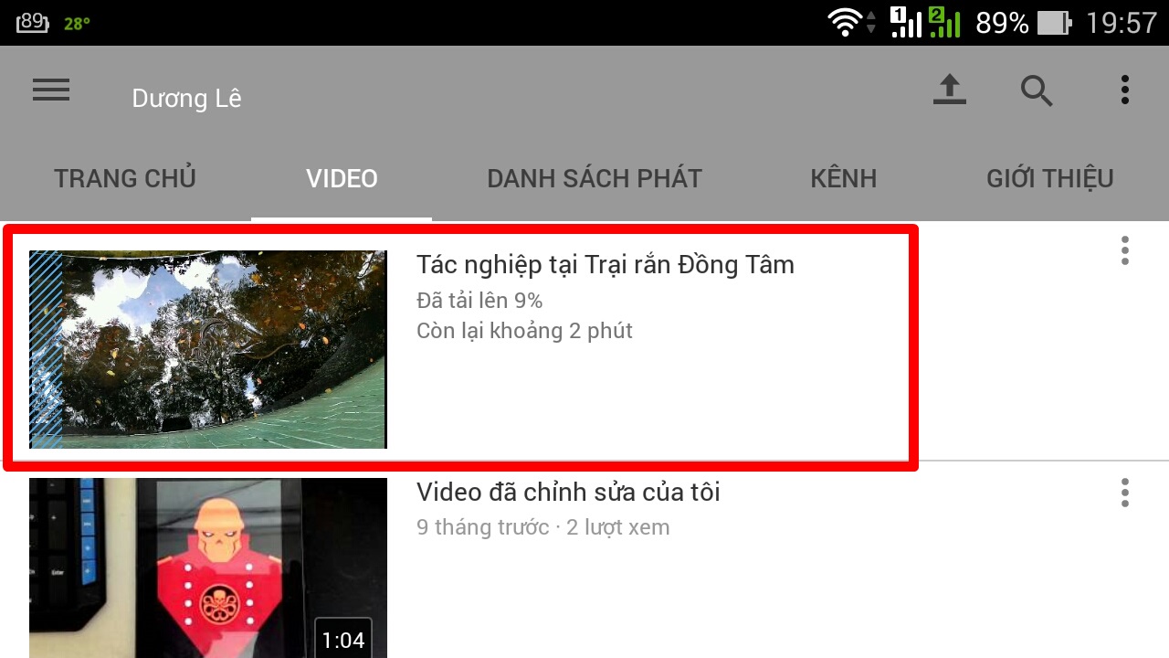 Đang tải video lên Youtube