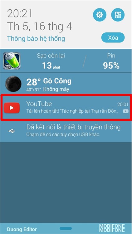 Thông báo hoàn tất việc tải video lên Youtube