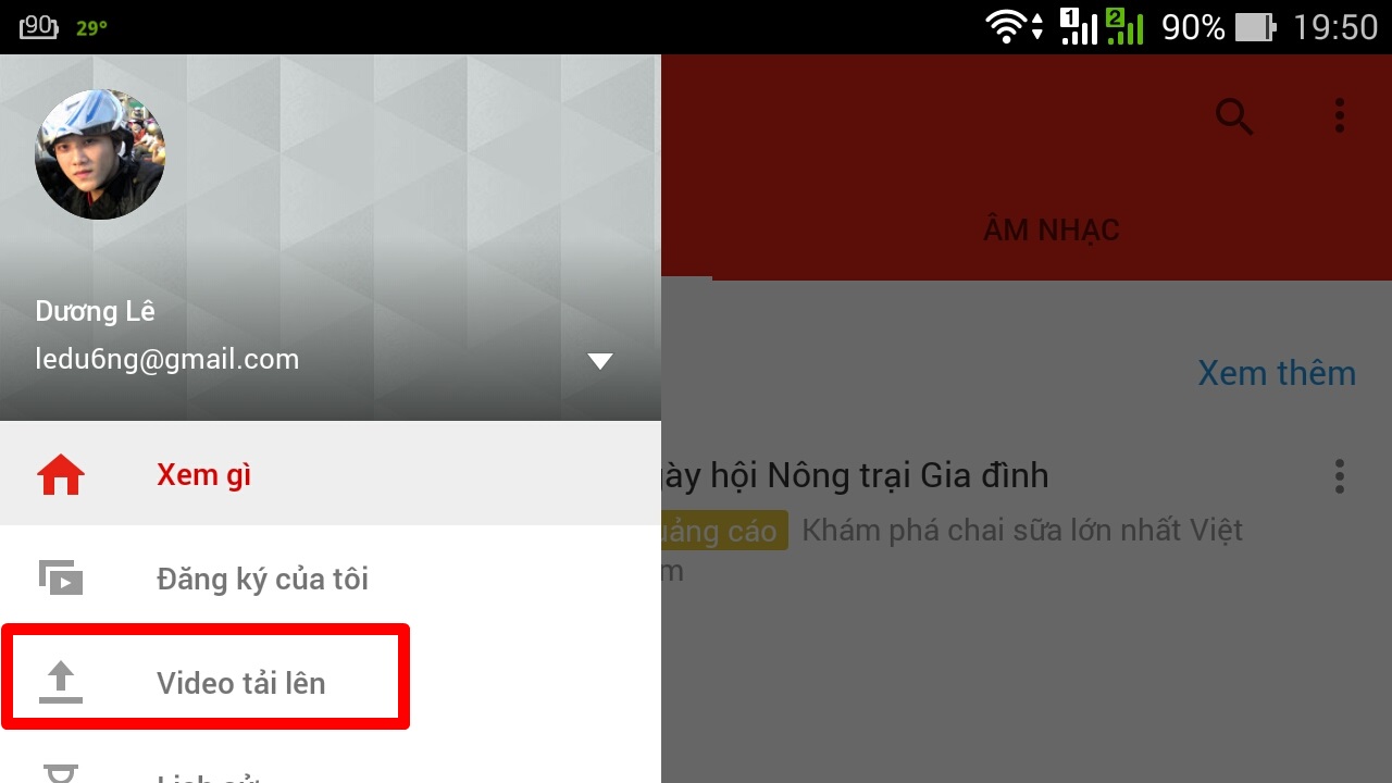 Giao diện Youtube khi đăng nhập thành công