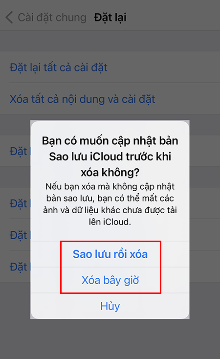 Chọn Sao lưu rồi xóa hoặc Xóa bây giờ