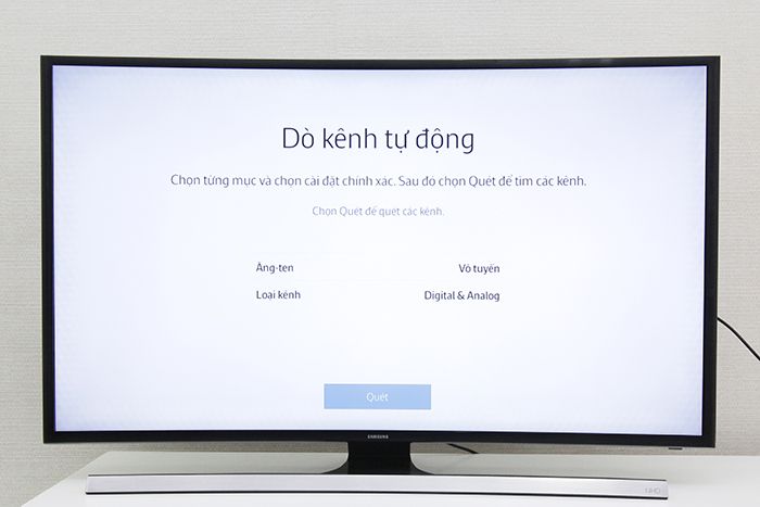 Chọn Loại kênh và Ăng-ten sau đó chọn Quét Cách dò kênh tivi Samsung JU6600 > Chọn Loại kênh và Ăng-ten sau đó chọn Quét
