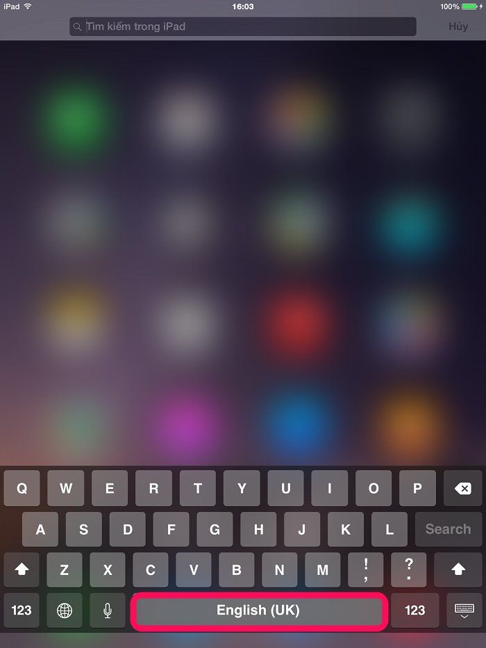 Mẹo hay với bàn phím iPad (phần 1) > Chọn tiếng Anh (English (UK))
