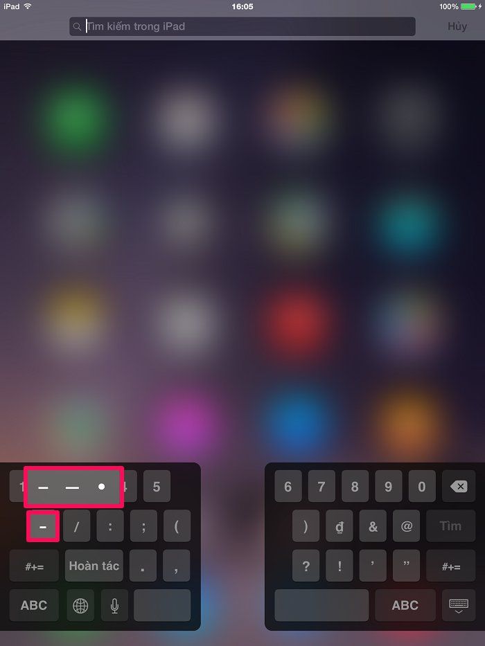 Nhấn giữ biểu tượng “-“ để hiện các biểu tượng đầu dòng Mẹo hay với bàn phím iPad (phần 2) > Nhấn giữ biểu tượng “-“ để hiện các biểu tượng đầu dòng