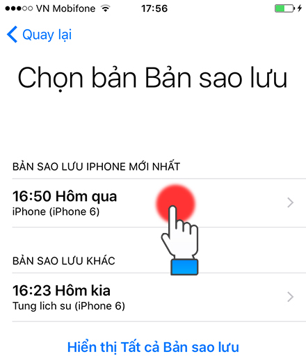 chọn bản sao lưu