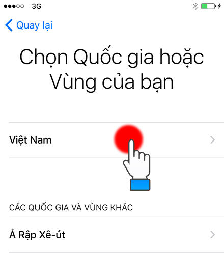 Chọn Quốc gia hoặc Vùng (Việt Nam).