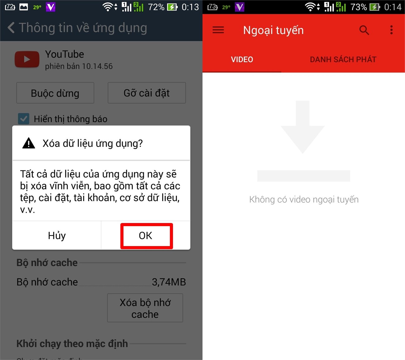 Xóa dữ liệu YouTube