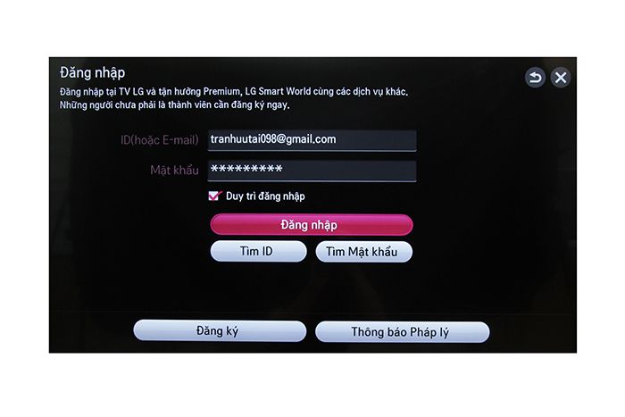 Đăng nhập tài khoản LG nếu lần đầu sử dụng