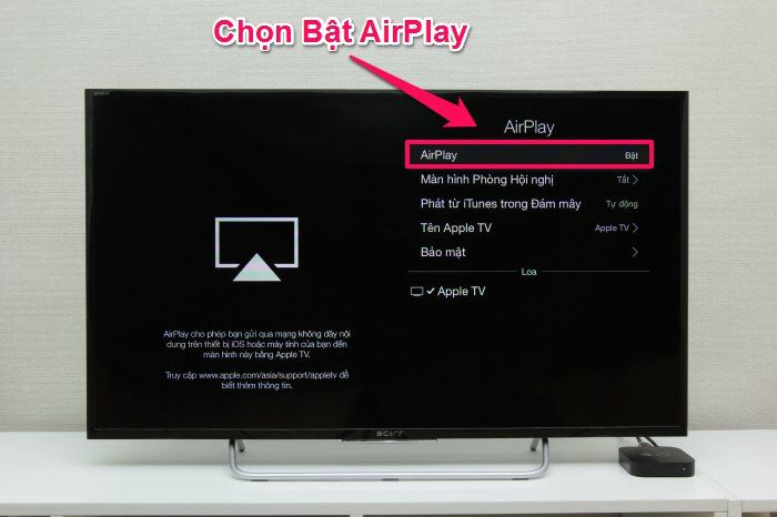 Cách phản chiếu hình ảnh từ iPhone qua tivi bằng AirPlay > Chọn bật AirPlay