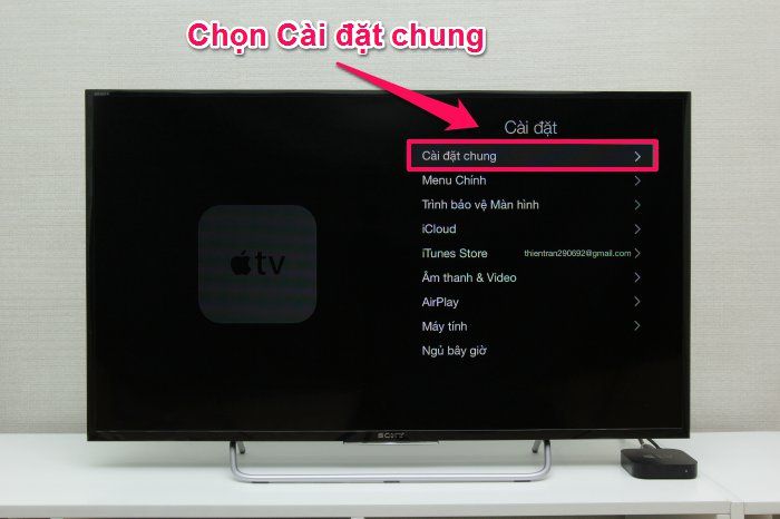 Cách phản chiếu hình ảnh từ iPhone qua tivi bằng AirPlay > Chọn Cài đặt chung