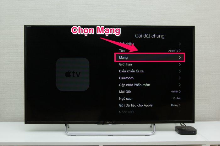 Cách phản chiếu hình ảnh từ iPhone qua tivi bằng AirPlay > Chọn Mạng