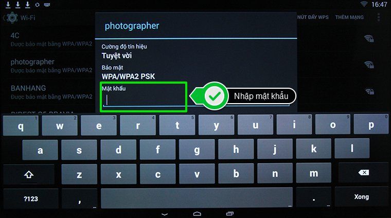 Cách kết nối mạng tivi Toshiba > Nhập mật khẩu bảo mật