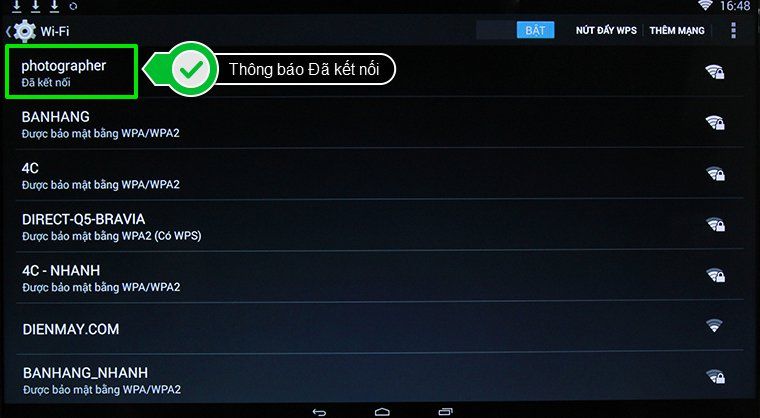 Cách kết nối mạng tivi Toshiba > Thông báo đã kết nối