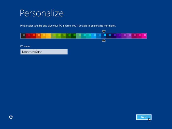 Chọn màu cho giao diện và đặt tên cho máy tính