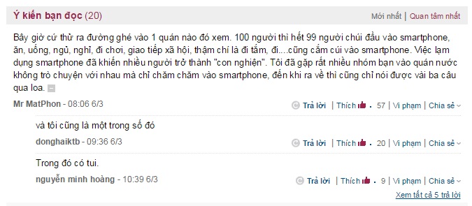 Nhận xét của độc giả về tình trạng Nhận xét của độc giả về tình trạng