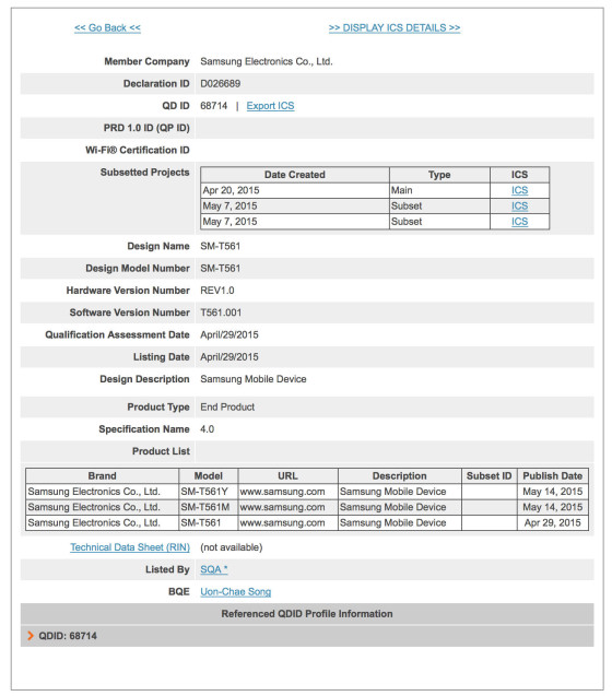 Chứng nhận của SM-T561