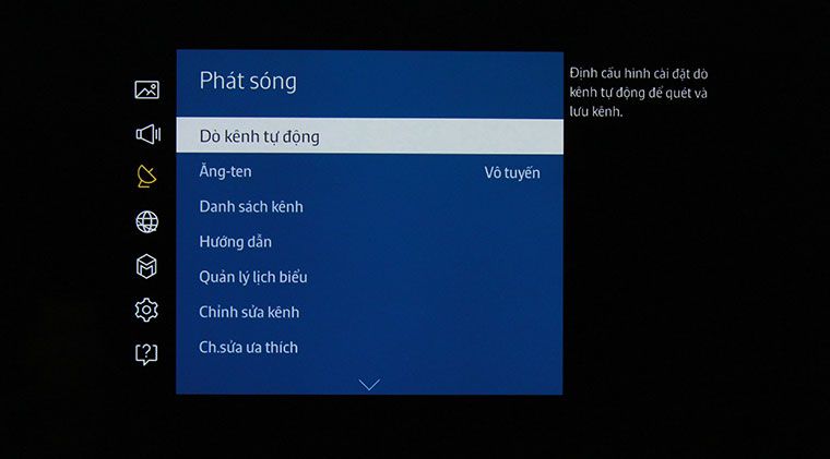 Cách dò kênh Smart tivi Samsung 2015 > Chọn tiếp Dò kênh tự động