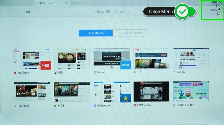 Chọn Menu Cách xóa lịch sử trình duyệt web trên Smart tivi Samsung > Chọn Menu
