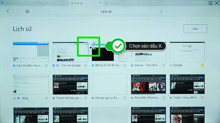 Xóa từng mục của lịch sử duyệt web Cách xóa lịch sử trình duyệt web trên Smart tivi Samsung > Xóa từng mục của lịch sử duyệt web