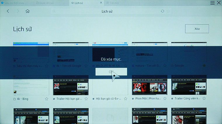 Xóa lịch sử duyệt web thành công Cách xóa lịch sử trình duyệt web trên Smart tivi Samsung > Xóa lịch sử duyệt web thành công