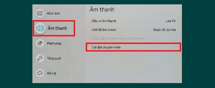 Chọn tiếp Cài đặt chuyên môn trong mục Âm thanh