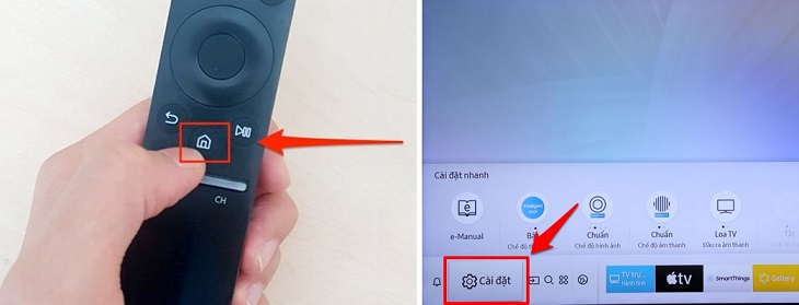 Chọn phím MENU trên điều khiển từ xa của Samsung