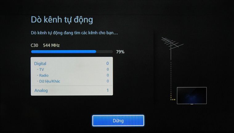 Tivi đang tiến hành dò kênh tự động