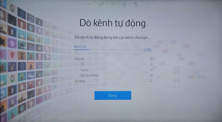Tivi đang dò kênh Các bước thiết lập Smart tivi Samsung 2015 lần đầu tiên sử dụng > Tivi đang dò kênh