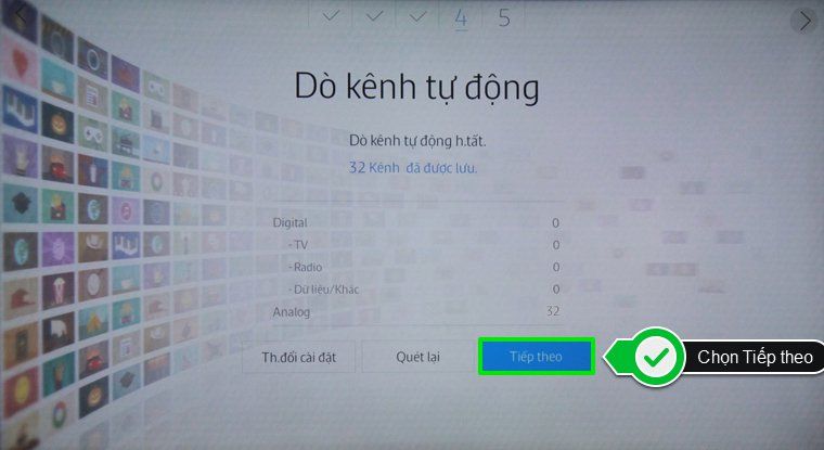 Chọn Tiếp theo Các bước thiết lập Smart tivi Samsung 2015 lần đầu tiên sử dụng > Chọn Tiếp theo