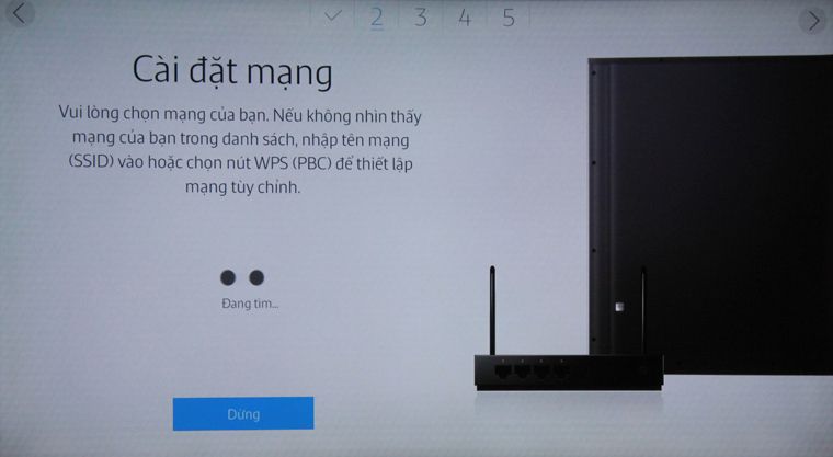 Tivi đang quét các mạng wifi Các bước thiết lập Smart tivi Samsung 2015 lần đầu tiên sử dụng > Tivi đang quét các mạng wifi