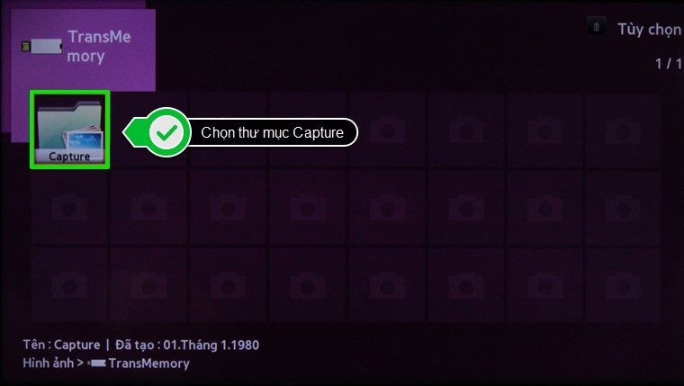 Cách chụp ảnh màn hình trên tivi Samsung > Chọn thư mục Capture