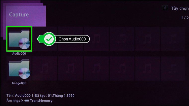 Chọn thư mục Audio000 Cách ghi âm chương trình truyền hình trên tivi Samsung 2014 > Chọn thư mục Audio000