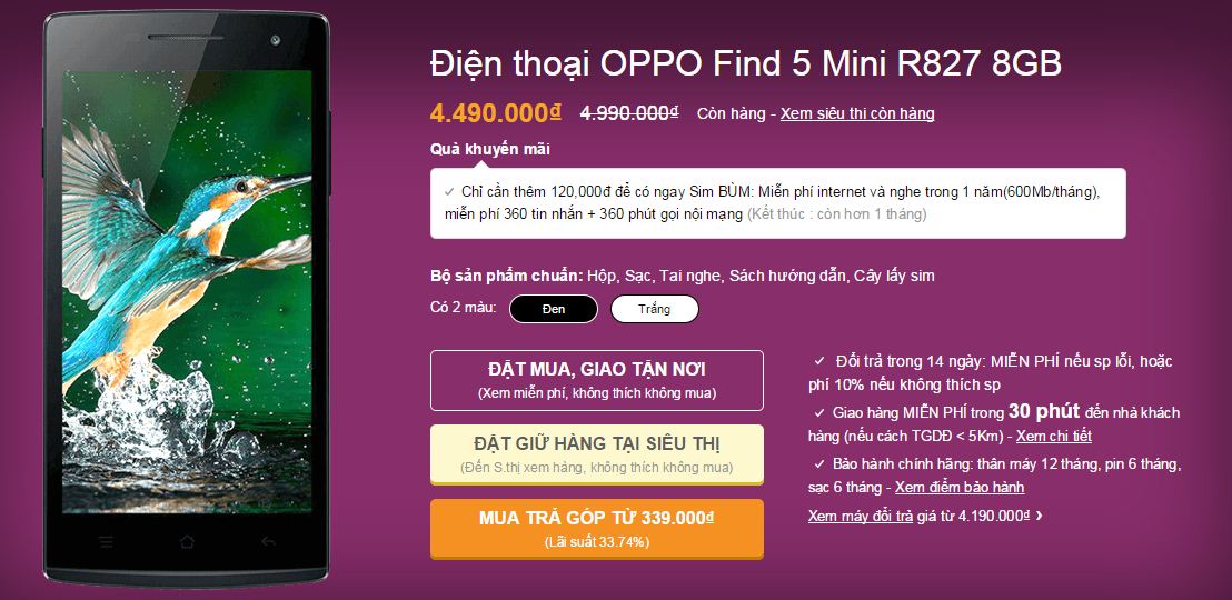 Oppo Find 5 Mini giảm giá