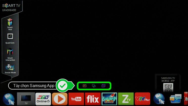 Cách sử dụng điều khiển tivi Samsung H5552, H5203, H5303 > Chọn tải ứng dụng