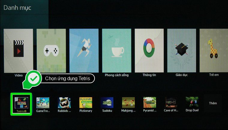 Cách sử dụng điều khiển tivi Samsung H5552, H5203, H5303 > Từ trong danh mục ứng dụng trò chơi, chọn một game mà bạn yêu thích