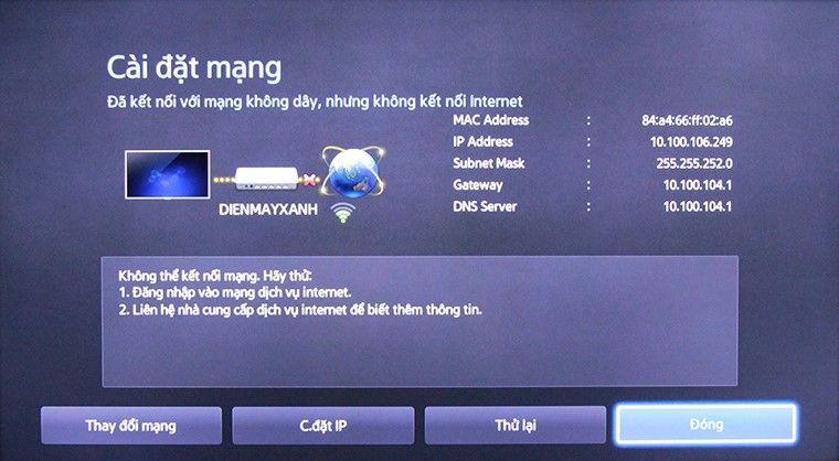 Tivi đã kết nối modem nhưng không nhận được địa chỉ IP