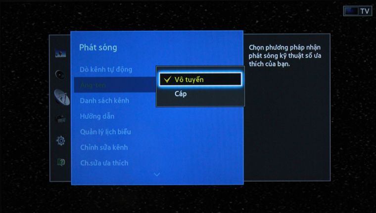 Chọn dò kênh tự động Cách sử dụng điều khiển tivi Samsung J5100 > Chọn dò kênh tự động