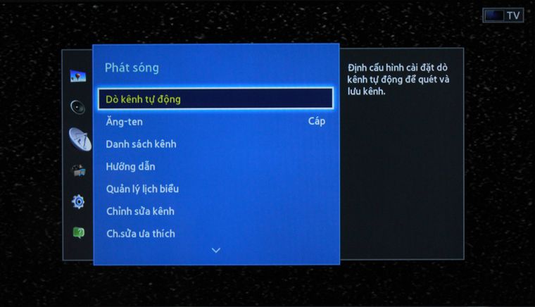 Bắt đầu dò kênh Cách sử dụng điều khiển tivi Samsung J5100 > Bắt đầu dò kênh