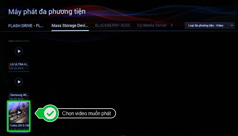 Chọn video muốn phát