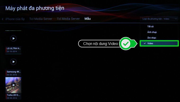 Chọn nội dung Video
