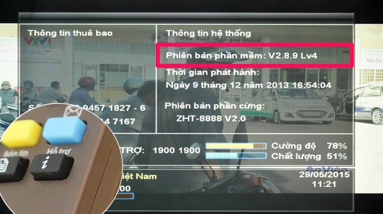 Màn hình hiển thị thông tin đầu thu và phím hỗ trợ “i” trên remote