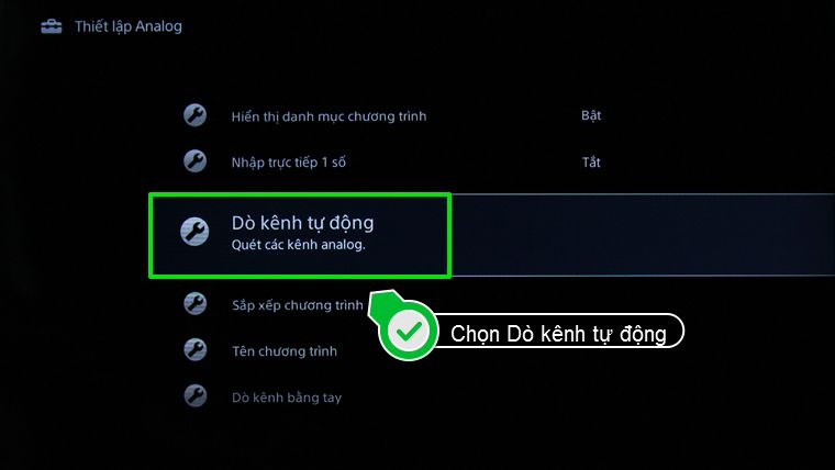 Nhấn chọn Dò kênh tự động