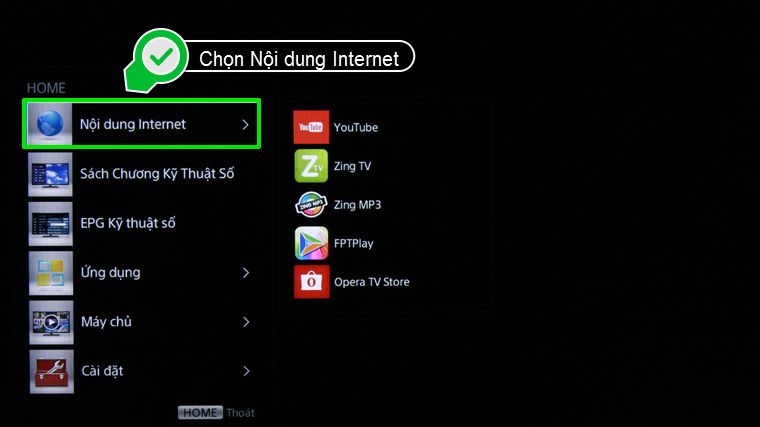 Nhấn chọn Nội dung Internet