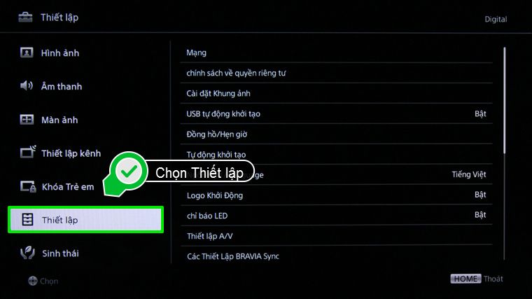 Nhấn chọn Thiết lập trong mục Cài đặt hệ thống